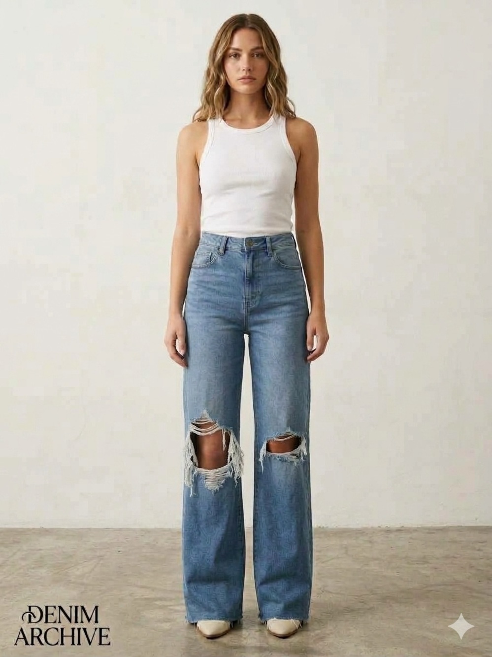Vibrant High-Rise Distressed Wide-Leg Y-2k Jeans